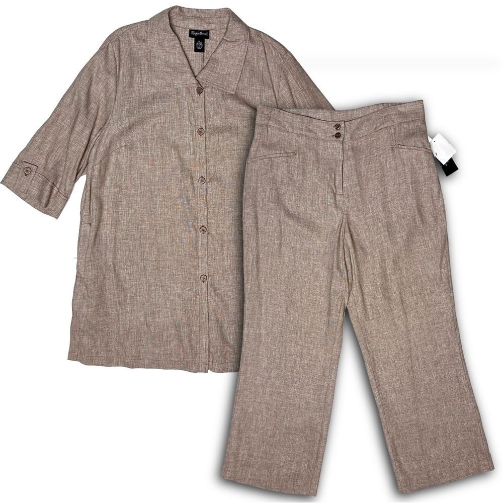 NEW Maggie Barnes Linen Blend 2 Piece Tunic & Pant Set Summer Resort Wear 1X/16W